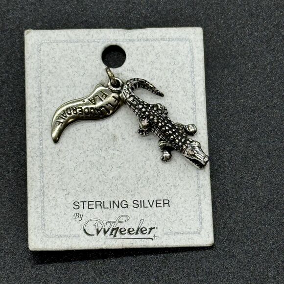 Vintage Sterling Silver By Wheeler Alligator Ft Lauderdale Charm Pendant 925 NOS - Picture 5 of 5